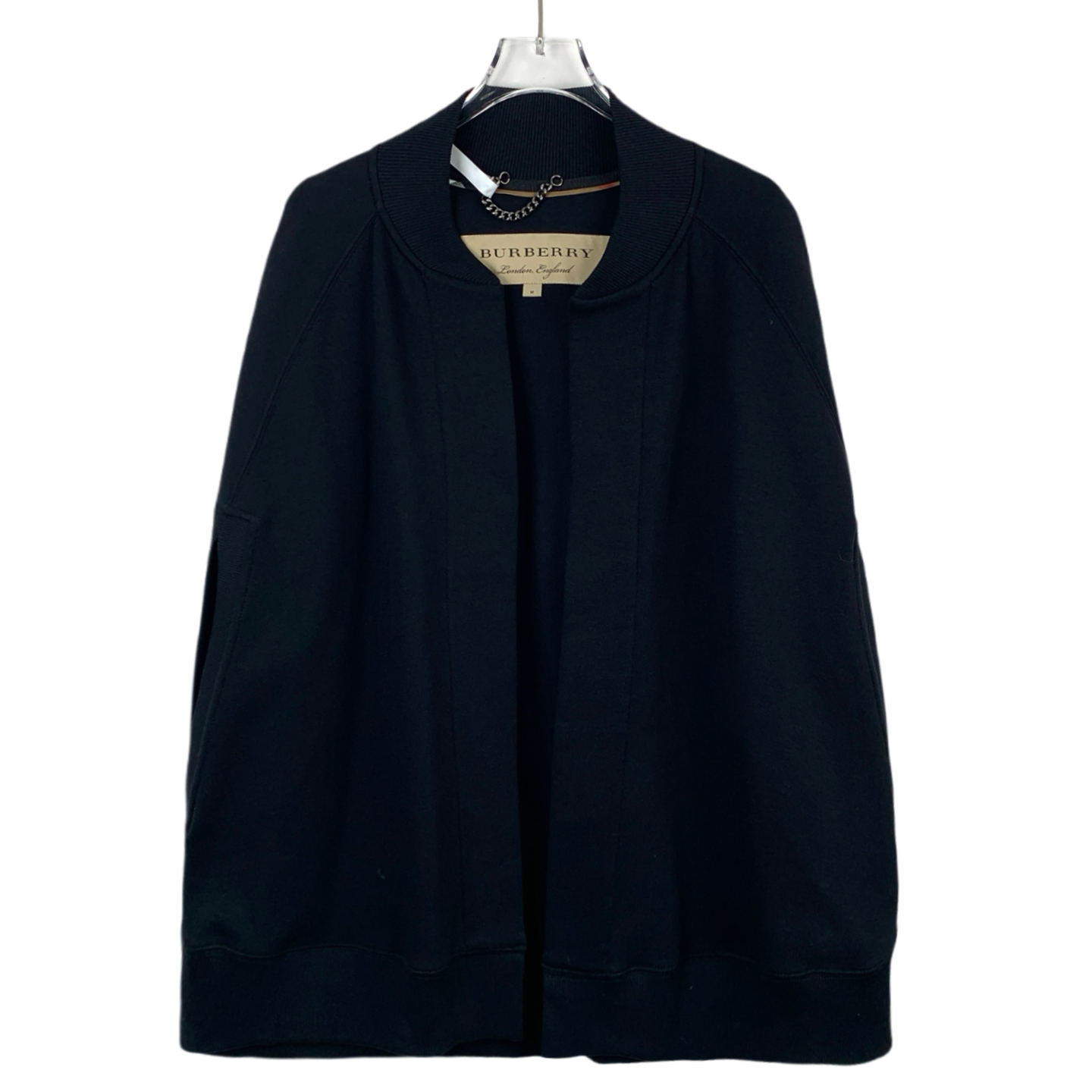 Burberry black logo lettering embroidered cotton cape coat