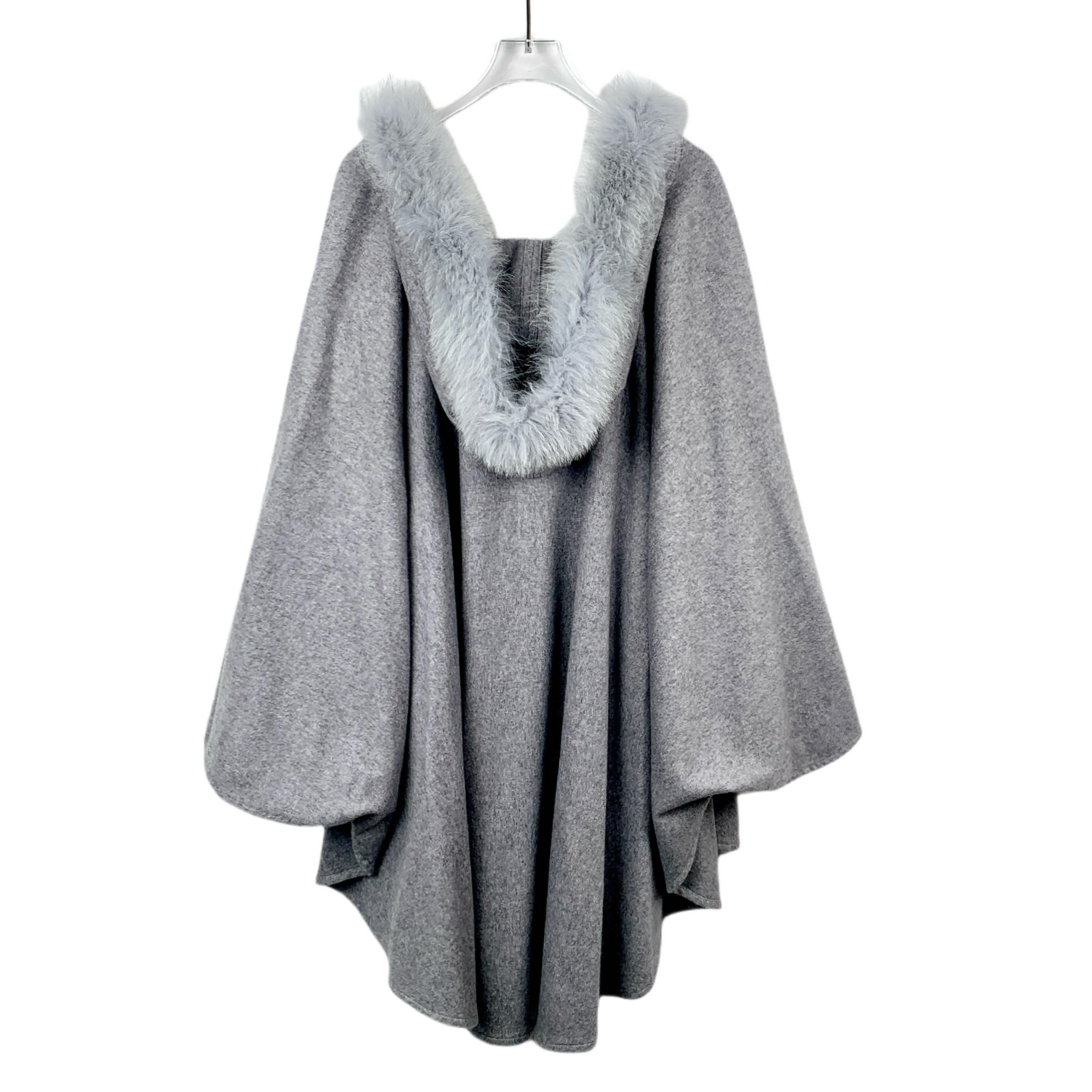 Maxmara Gray Cashmere Cape Coat with Fur Collar