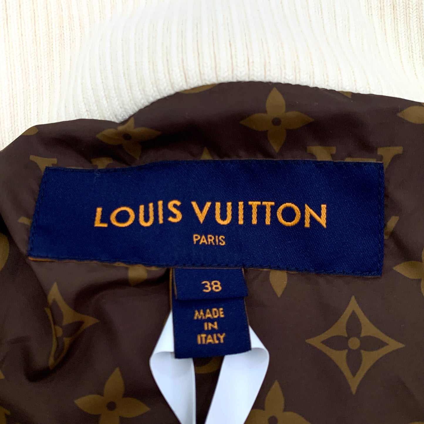 Louis Vuitton 2023 Beige Interior Logo Monogram Printed Down Jacket Zipper Coat