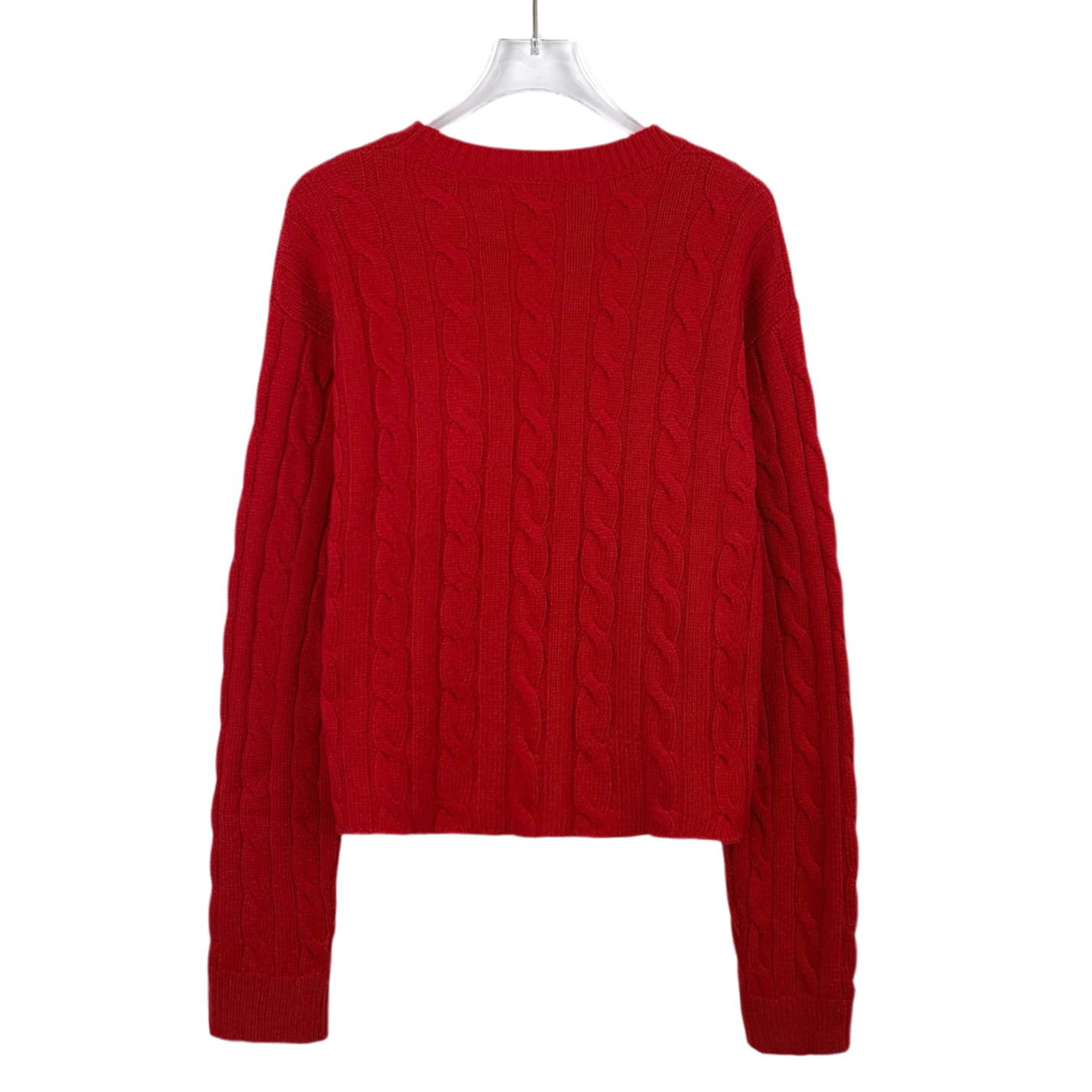 Miu Miu Red Logo Heart Crewneck Cable-Knit Cashmere Sweater