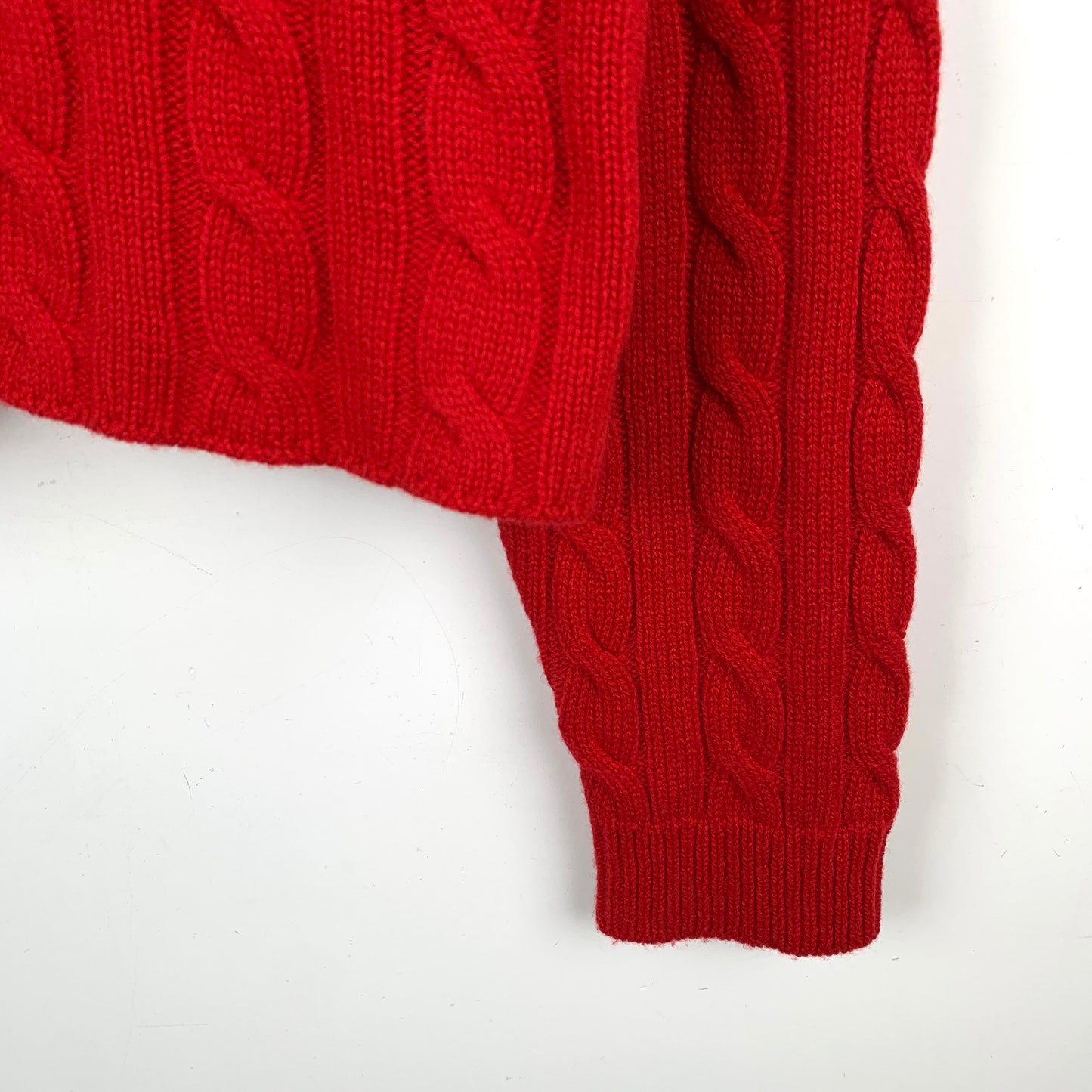 Miu Miu Red Logo Heart Crewneck Cable-Knit Cashmere Sweater