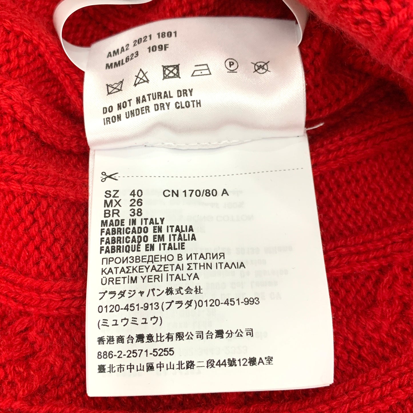 Miu Miu Red Logo Heart Crewneck Cable-Knit Cashmere Sweater