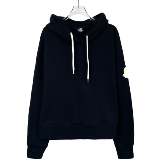 Moncler Black Logo Patch Print Hooded Long Sleeve Sweatshir