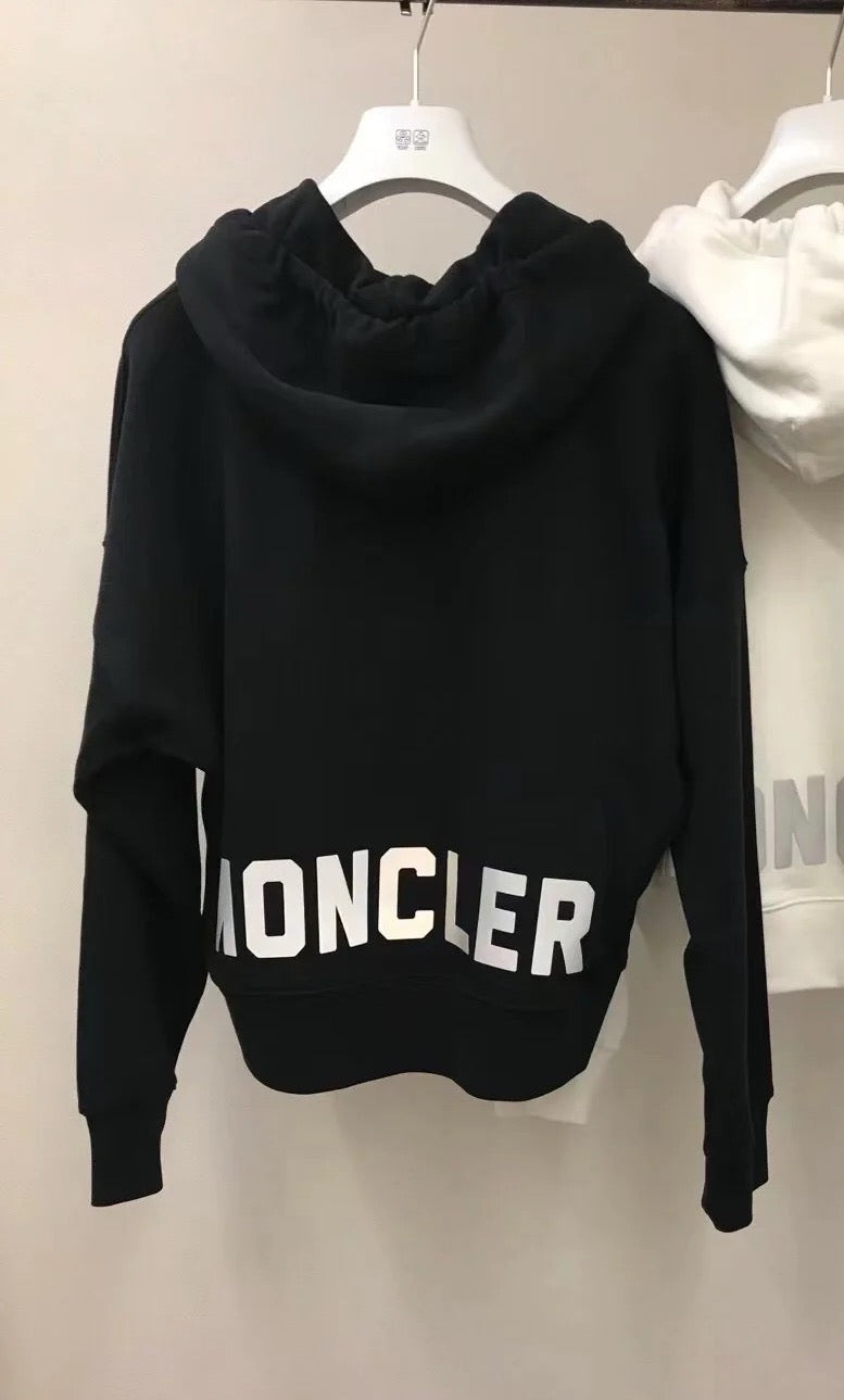 Moncler Black Logo Patch Print Hooded Long Sleeve Sweatshir