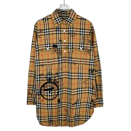 Burberry Brown Graffiti Check Cotton Long-Sleeve Shir