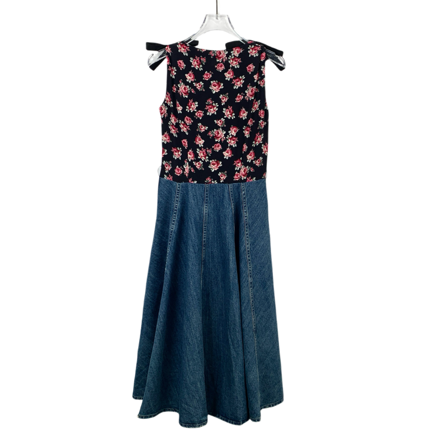 MiuMiu Sleeveless Denim Dress with Color-Block Logo and Floral Pattern Design