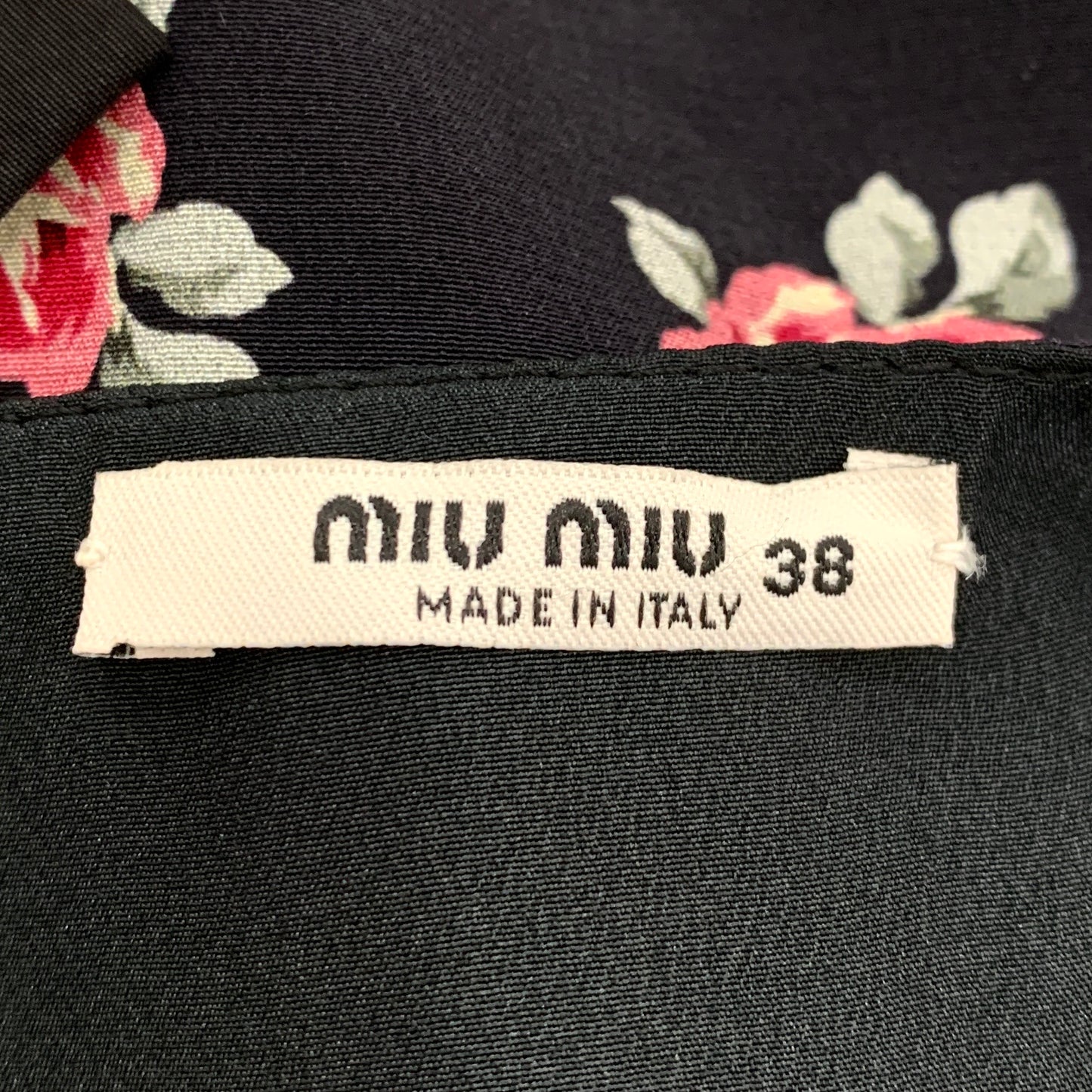 MiuMiu Sleeveless Denim Dress with Color-Block Logo and Floral Pattern Design