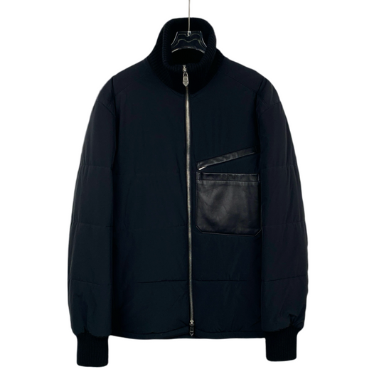 Hermes Black Leather Panel Zip-Up Jacket