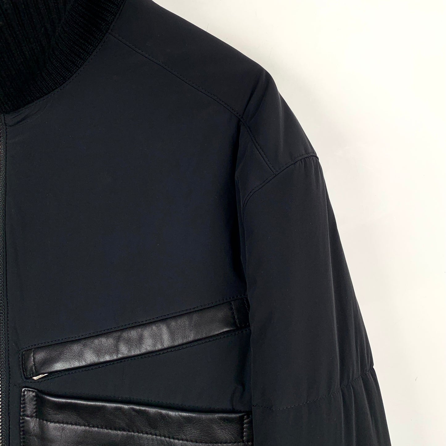 Hermes Black Leather Panel Zip-Up Jacket