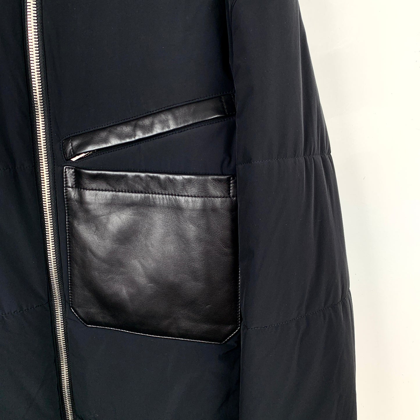 Hermes Black Leather Panel Zip-Up Jacket