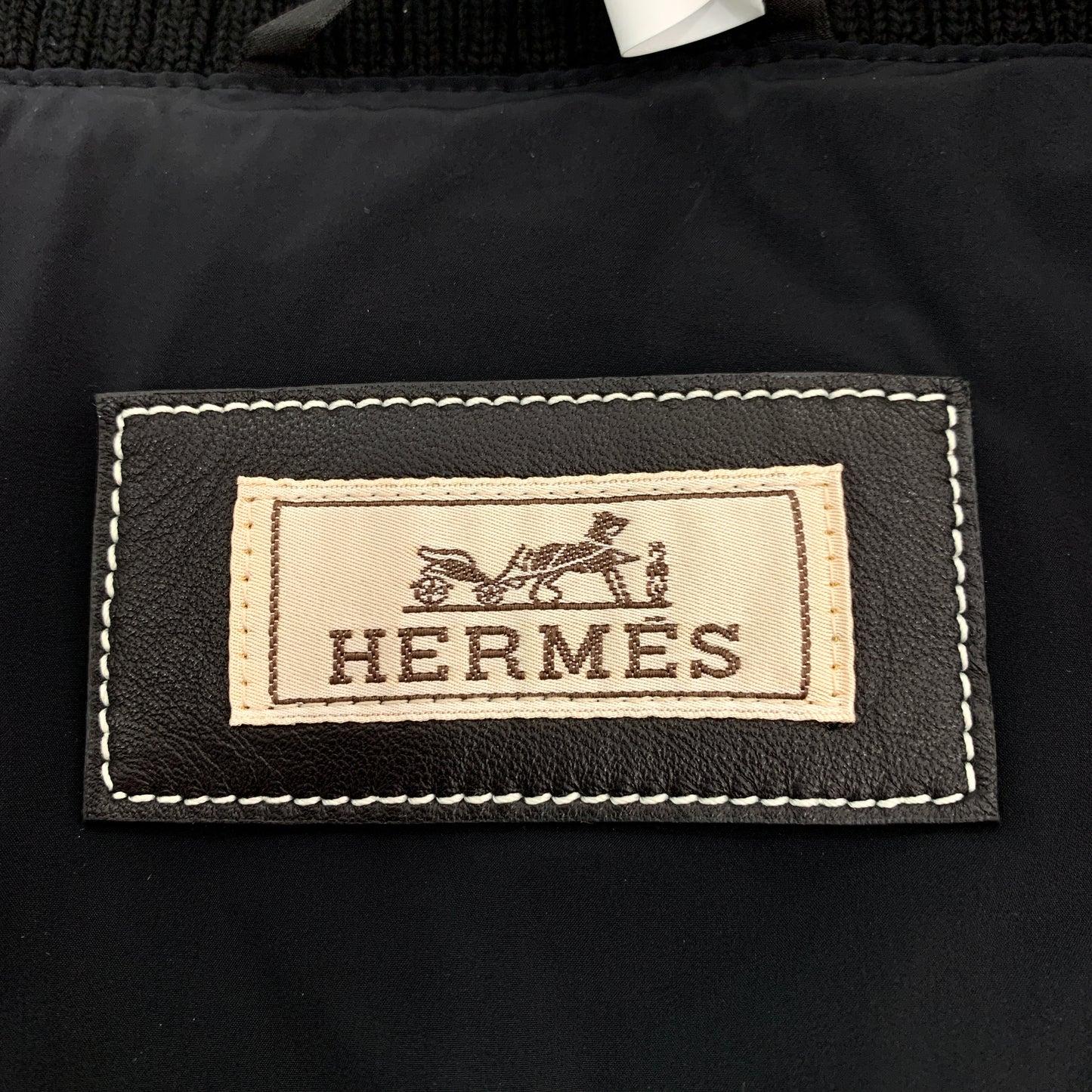 Hermes Black Leather Panel Zip-Up Jacket