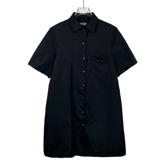 Prada Black Logo Triangle Short Sleeve Shirt Dress