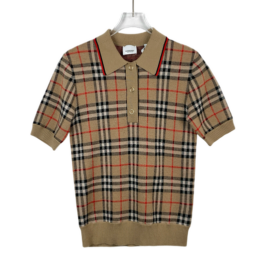 Burberry Brown Check Wool Knit Short Sleeve