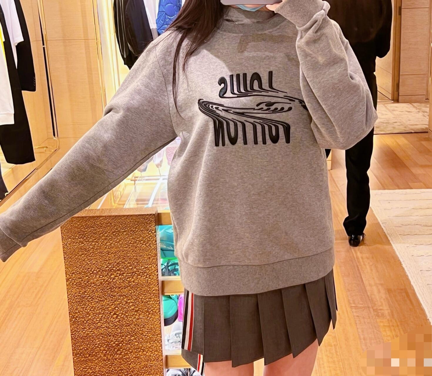 Louis Vuitton Grey Logo Letter Crewneck Cotton Pullover Sweatshirt