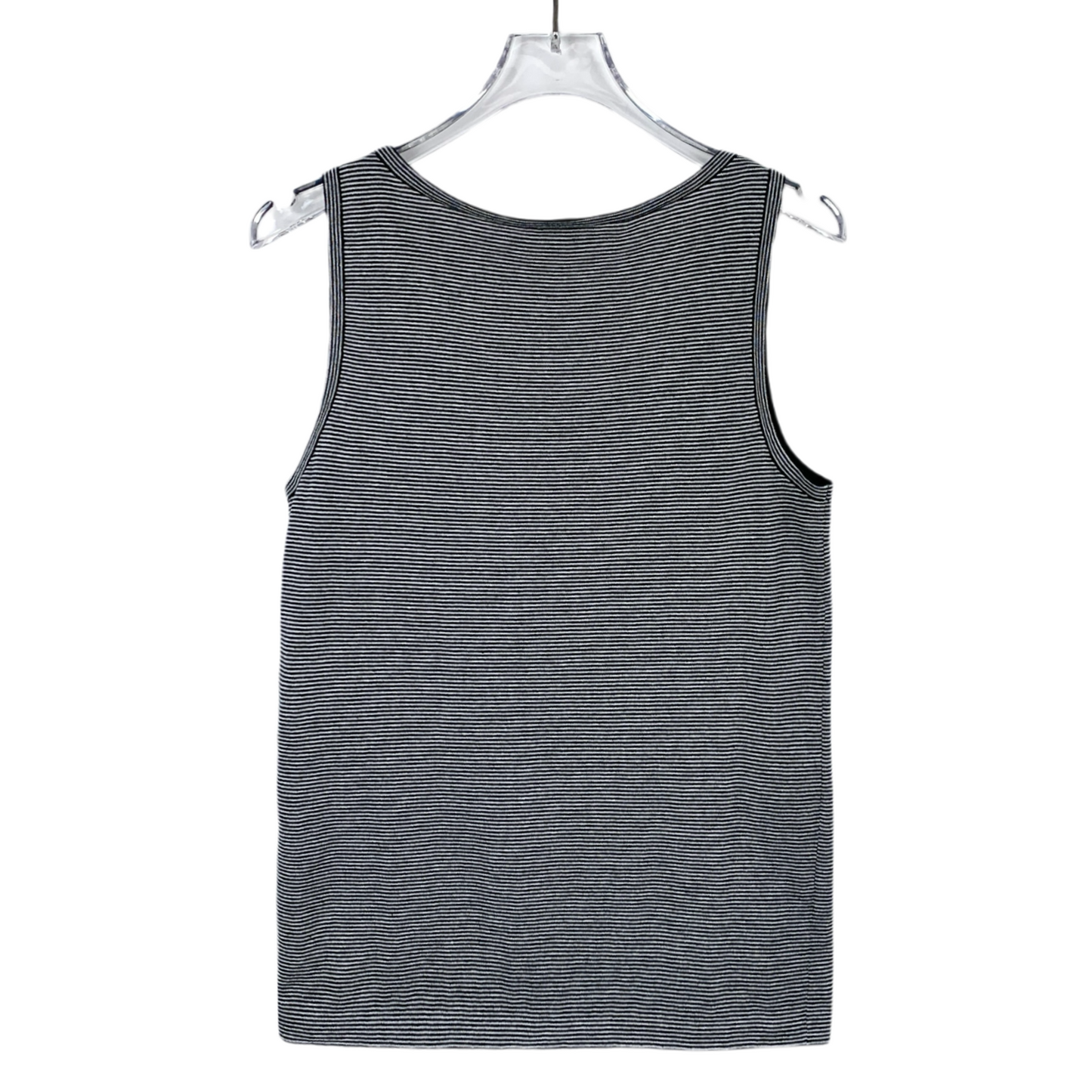 Chanel Black and White Striped Sleeveless Cotton Vest with Logo Buckle Detail