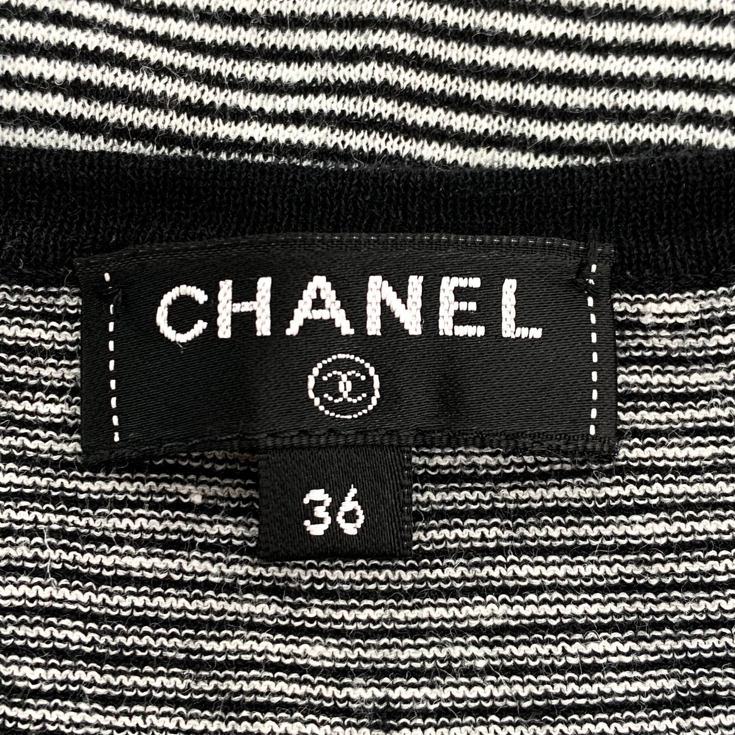 Chanel Black and White Striped Sleeveless Cotton Vest with Logo Buckle Detail