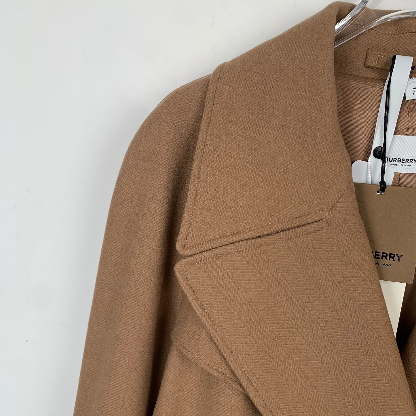 Burberry Brown Wool Coat with Double-Breasted Design Lapel Collar