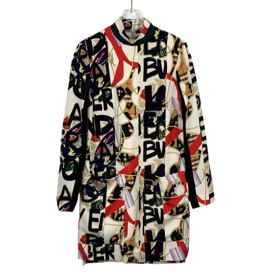 Burberry Multicolor Letter Print Silk Long-Sleeve Dress