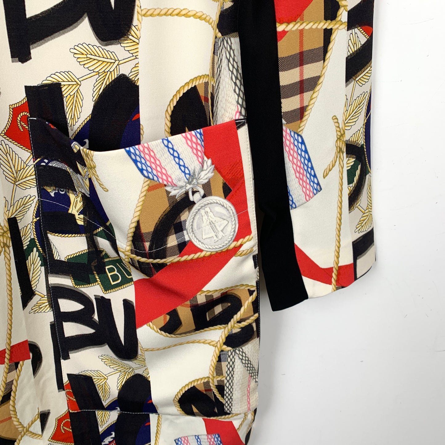 Burberry Multicolor Letter Print Silk Long-Sleeve Dress