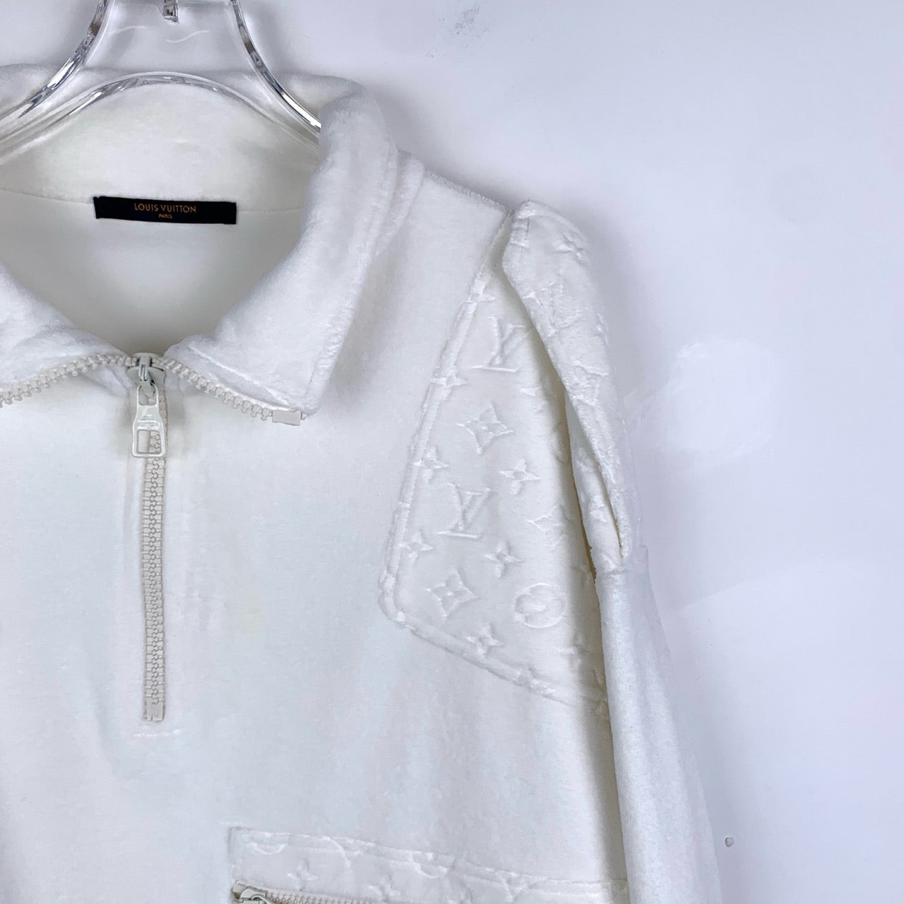 Louis Vuitton Embossed Monogram Half-Zip White Sweatshirt