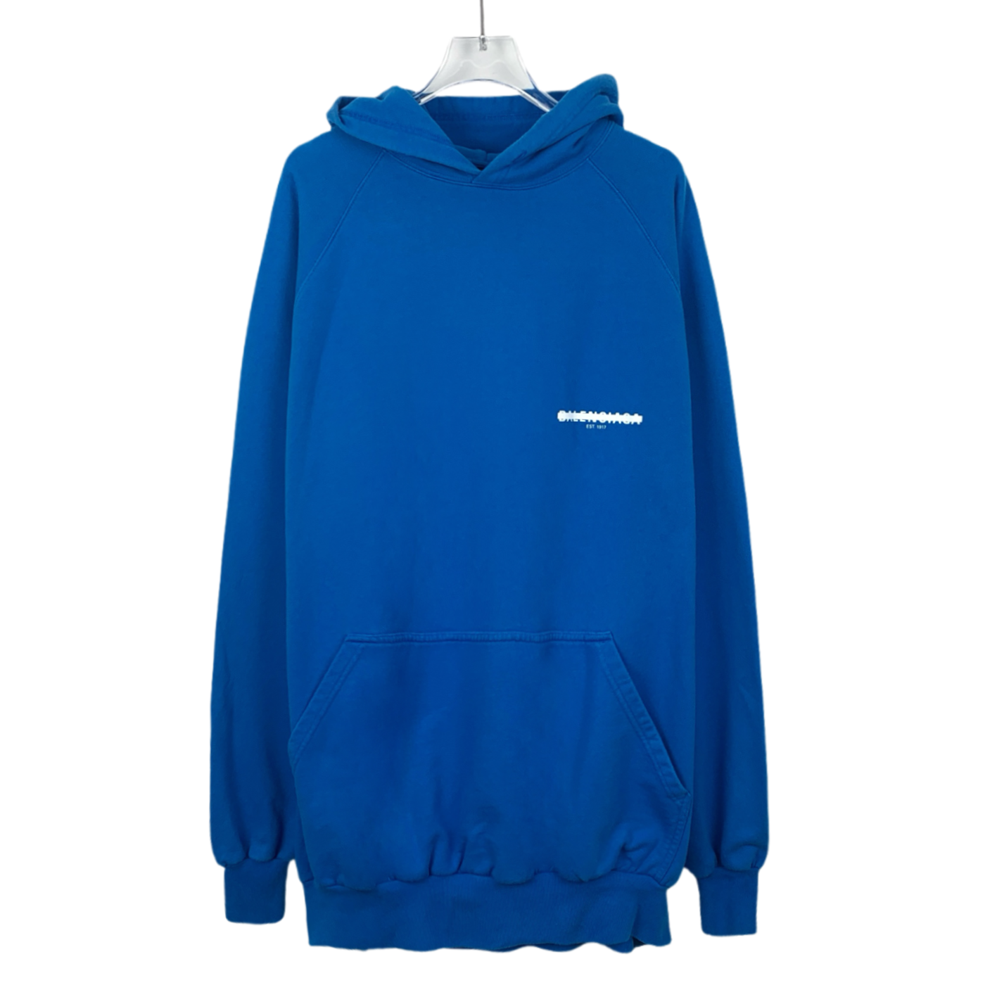 Balenciaga Blue Logo Print Cotton Hoodie