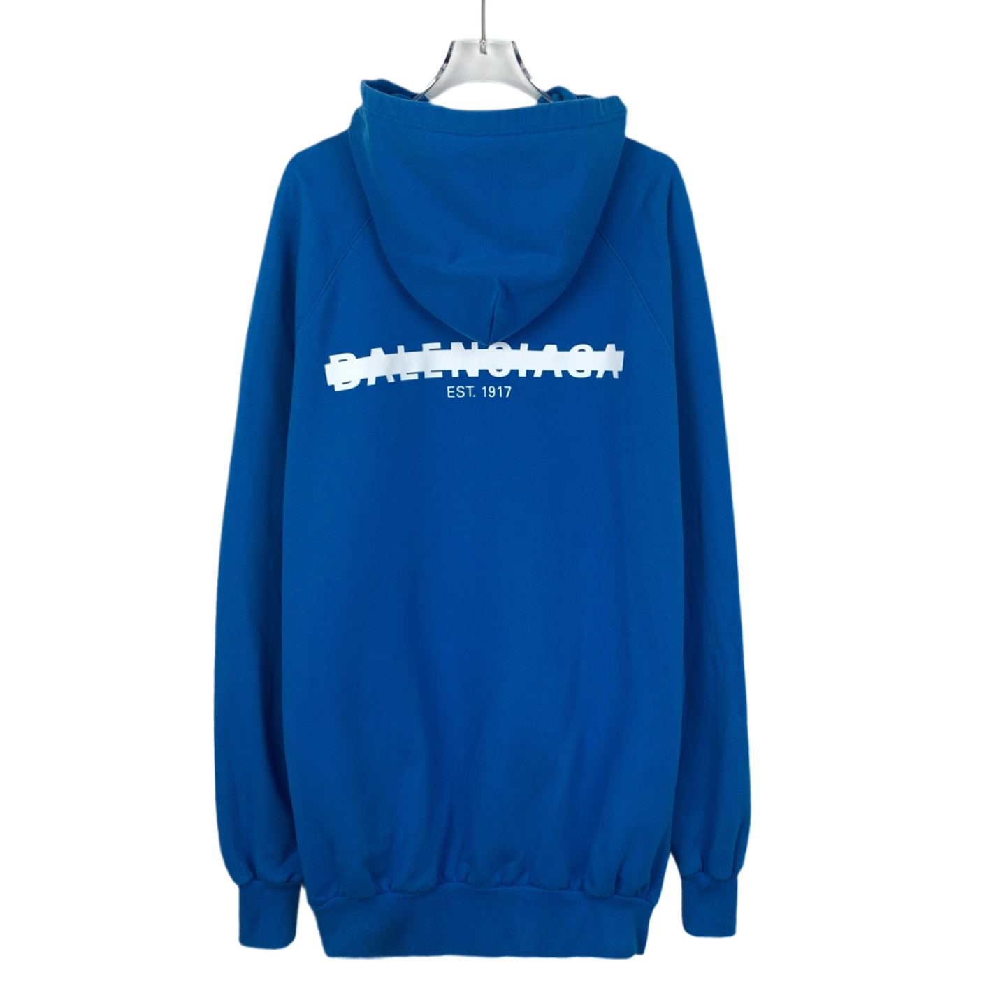 Balenciaga Blue Logo Print Cotton Hoodie