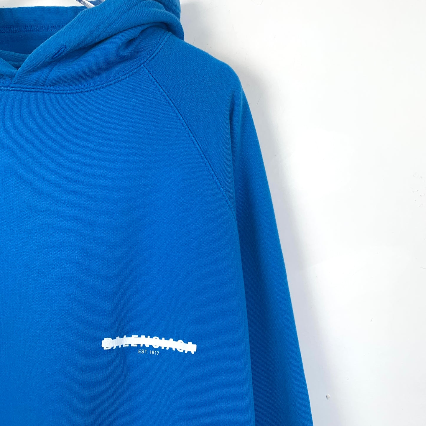 Balenciaga Blue Logo Print Cotton Hoodie