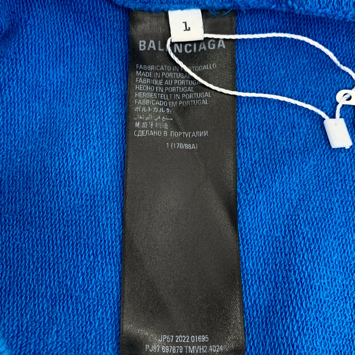 Balenciaga Blue Logo Print Cotton Hoodie