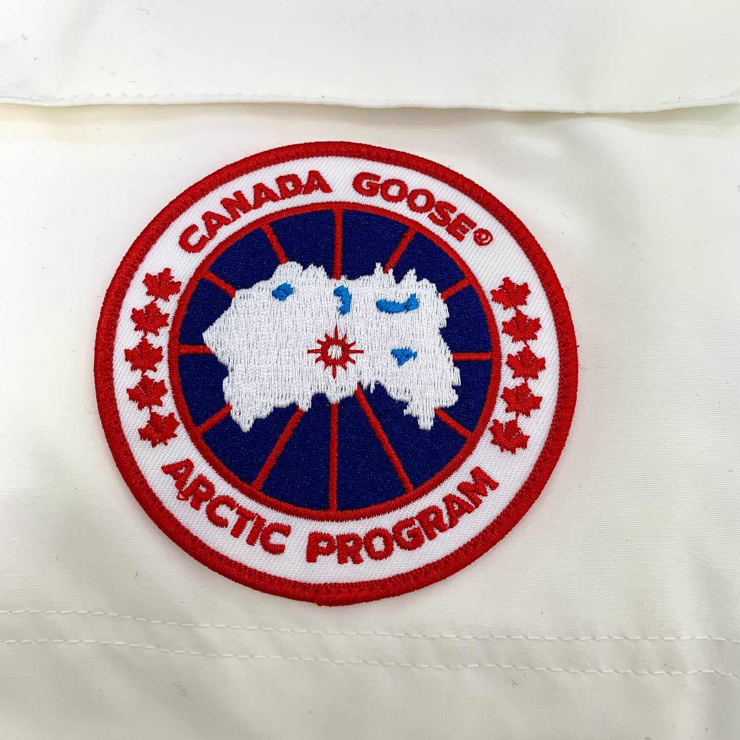 Canada Goose Expedition Series White Hooded Down Jacket with Logo Patch