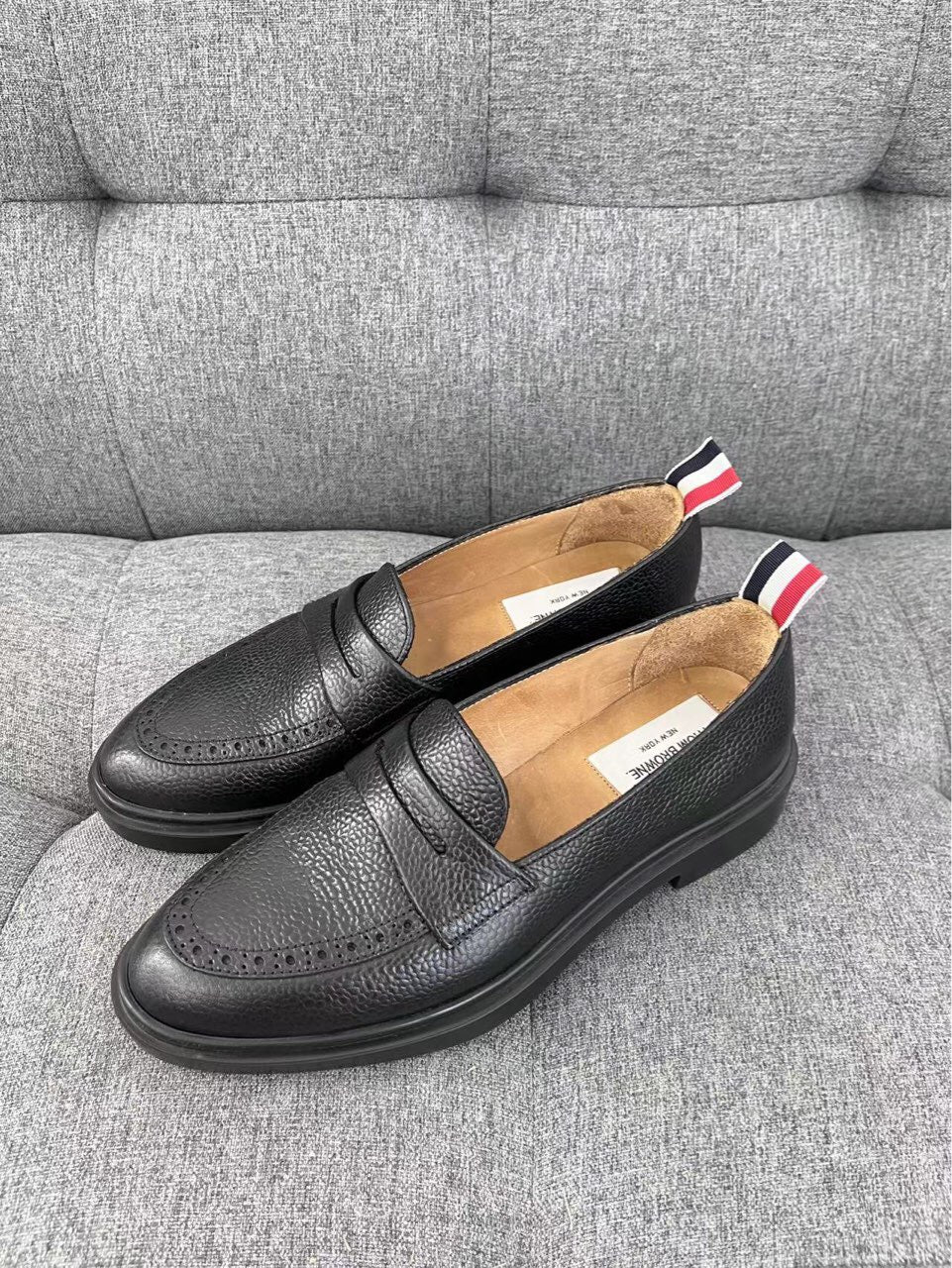 Thom Browne black pebbled leather loafers