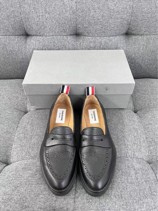 Thom Browne black pebbled leather loafers