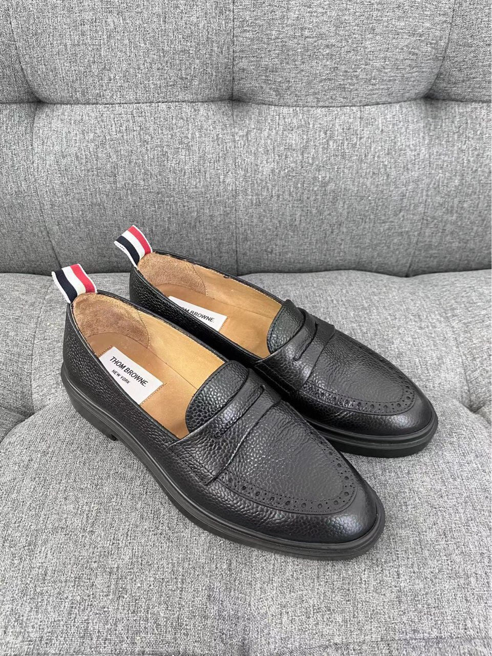 Thom Browne black pebbled leather loafers