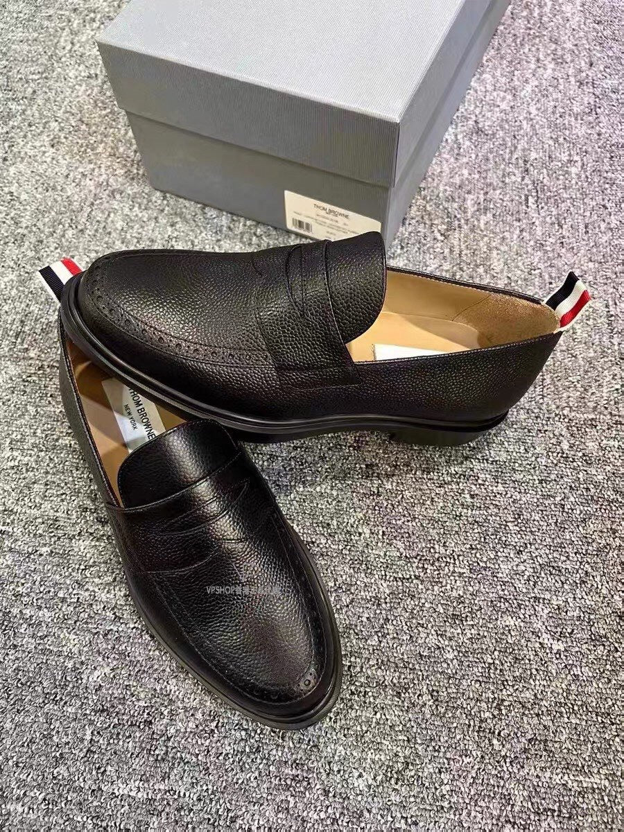 Thom Browne black pebbled leather loafers