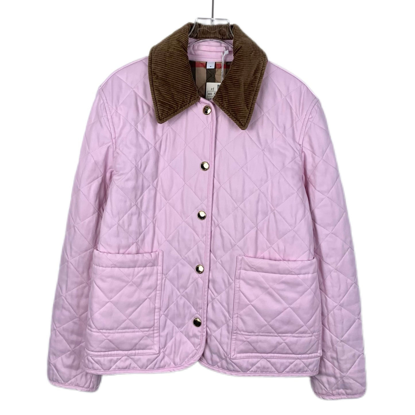 Burberry pink diamond-quilted cotton jacket with turn-down collar