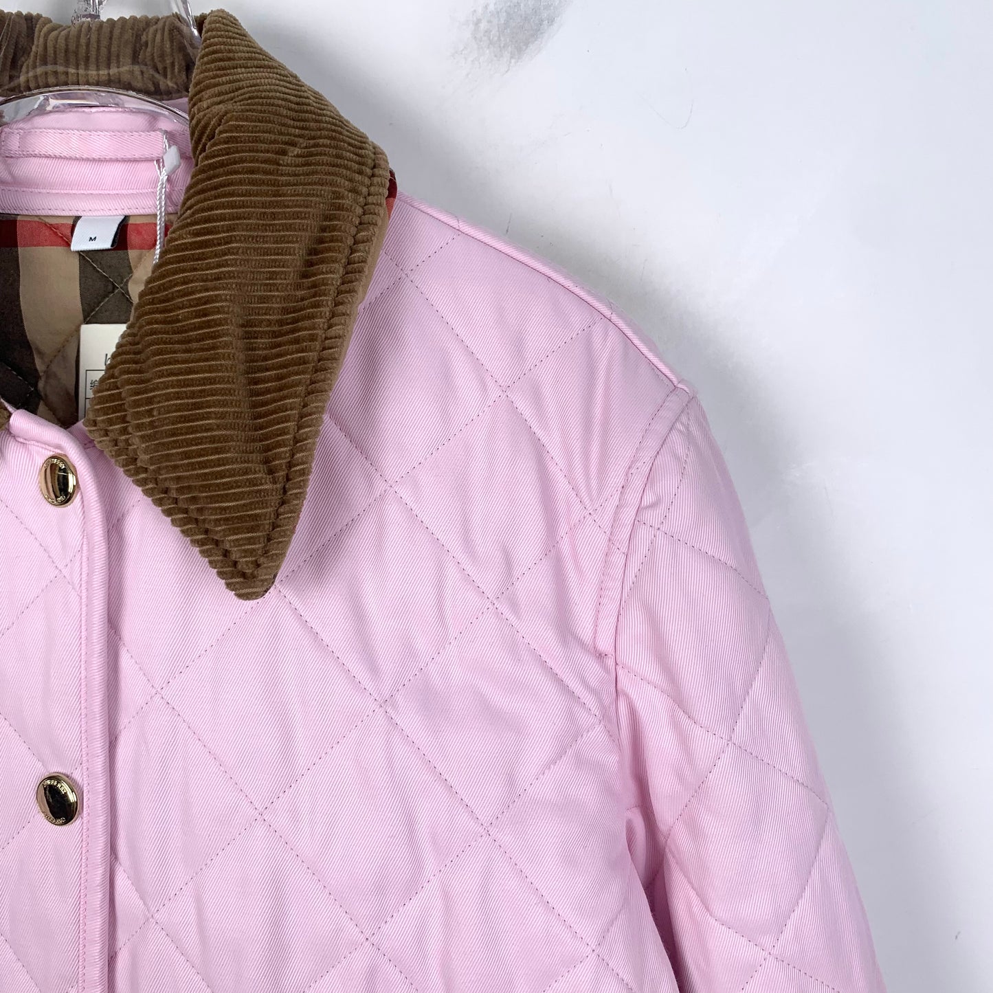 Burberry pink diamond-quilted cotton jacket with turn-down collar