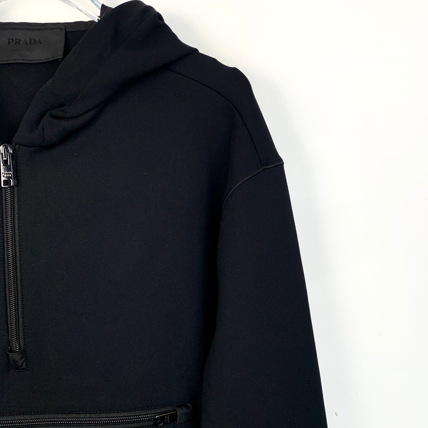 Prada black hooded half-zip long-sleeve sweatshirt