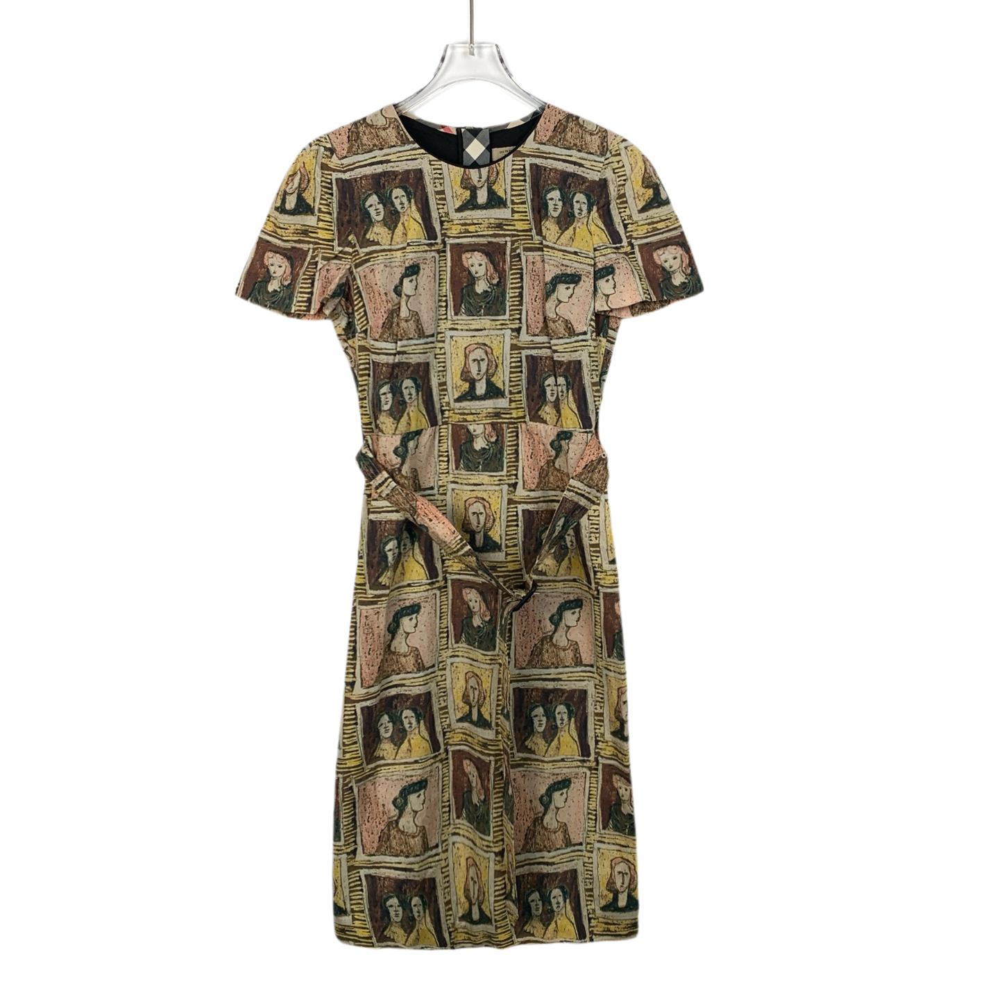 Burberry color-block cotton short-sleeve dress with portrait oil painting print