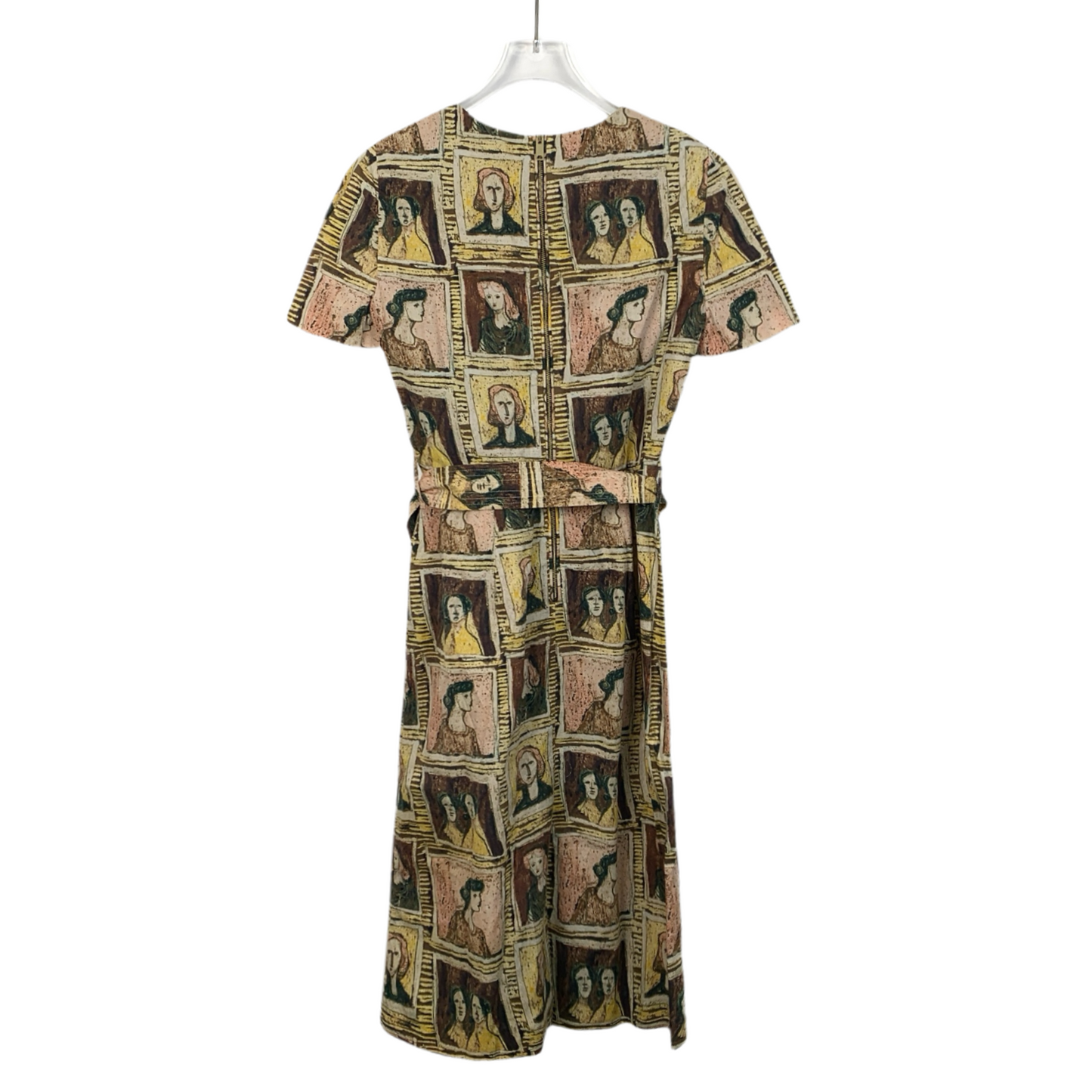 Burberry color-block cotton short-sleeve dress with portrait oil painting print