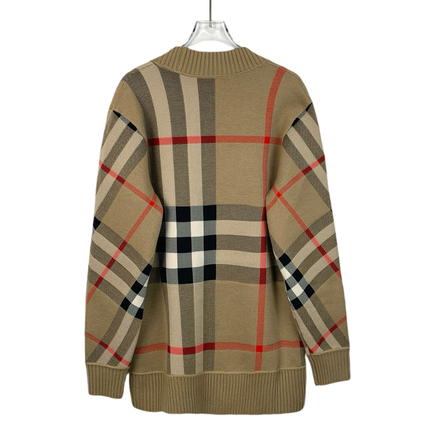 Burberry brown knit cardigan with classic check design