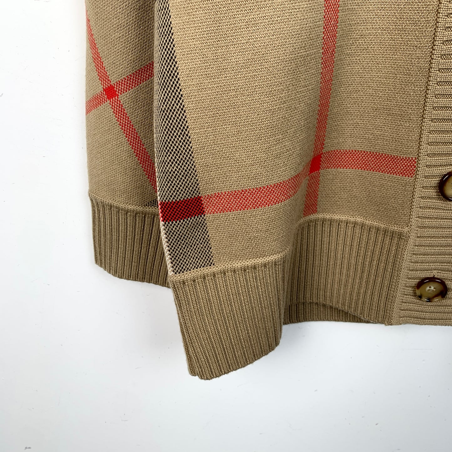 Burberry brown knit cardigan with classic check design