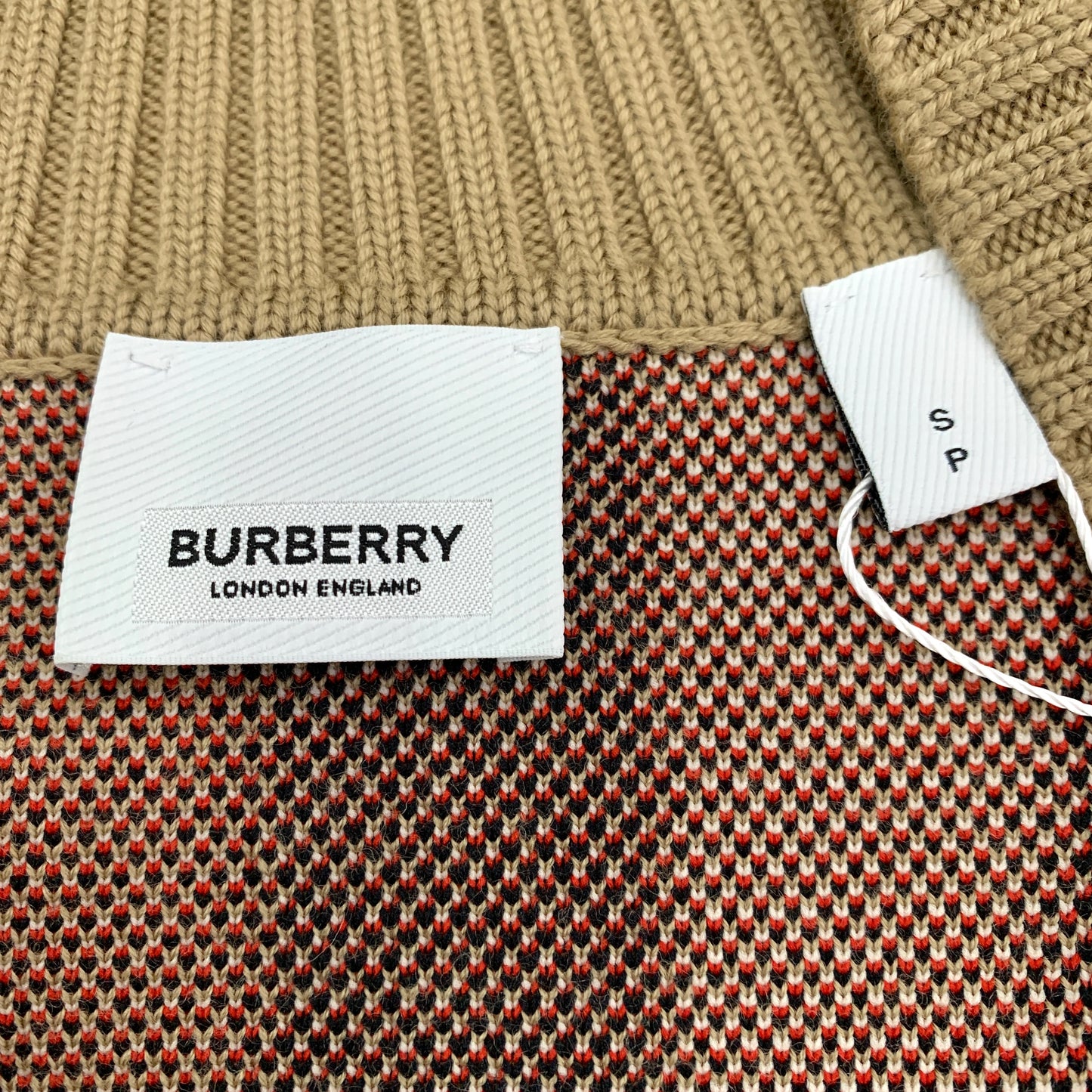 Burberry brown knit cardigan with classic check design