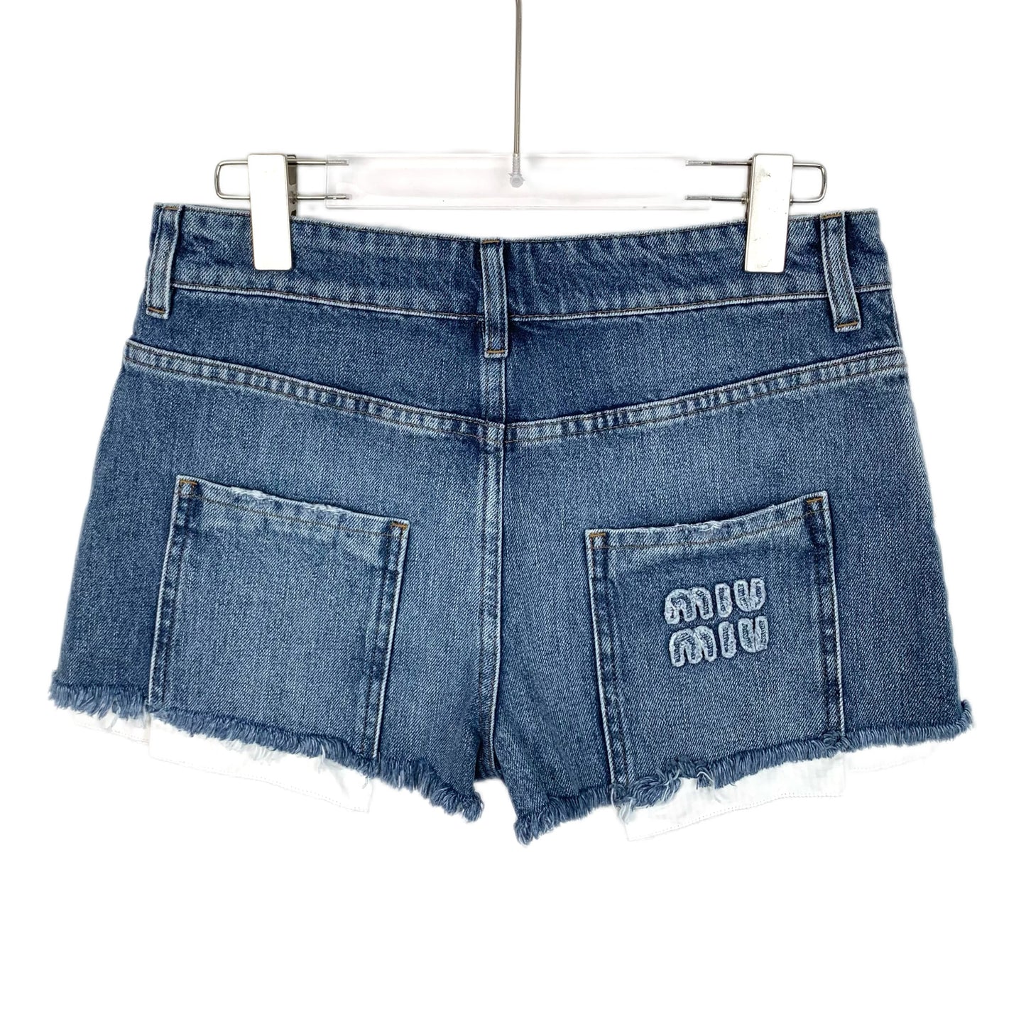 MiuMiu 2021 Blue Logo Denim Cotton Shorts