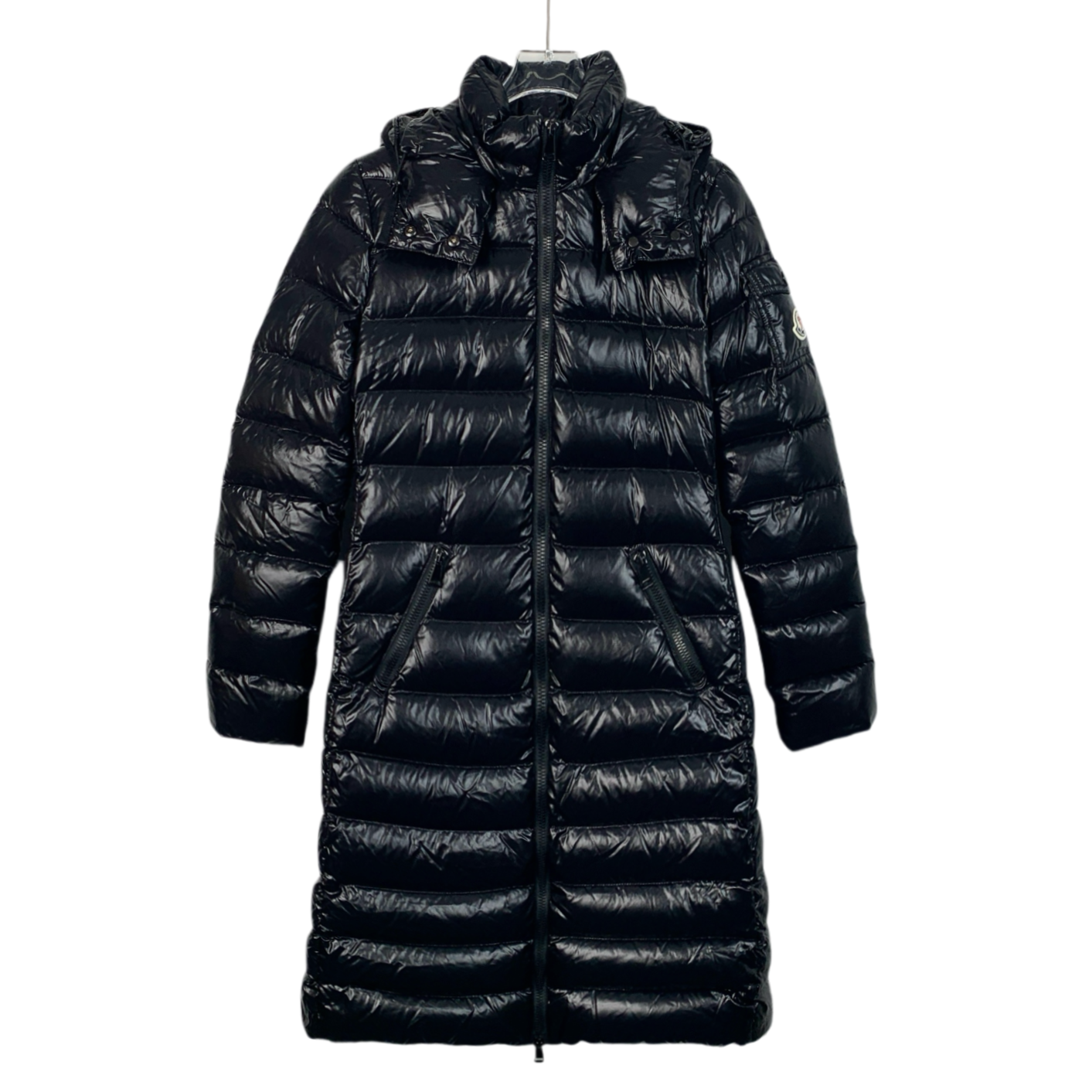 Moncler Moka Series Black Glossy Hooded Quilted Down Jacket with Logo Patch