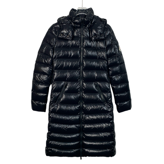 Moncler Moka Series Black Glossy Hooded Quilted Down Jacket with Logo Patch