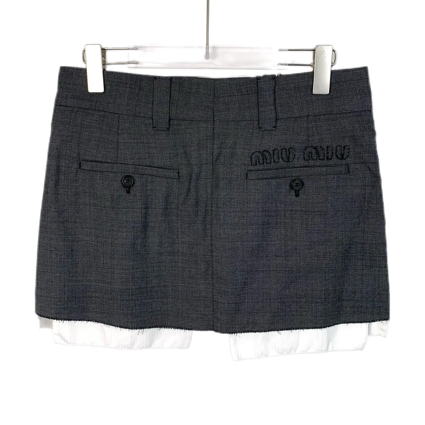 MiuMiu 2022 Gray Embroidered Logo Mini Skirt