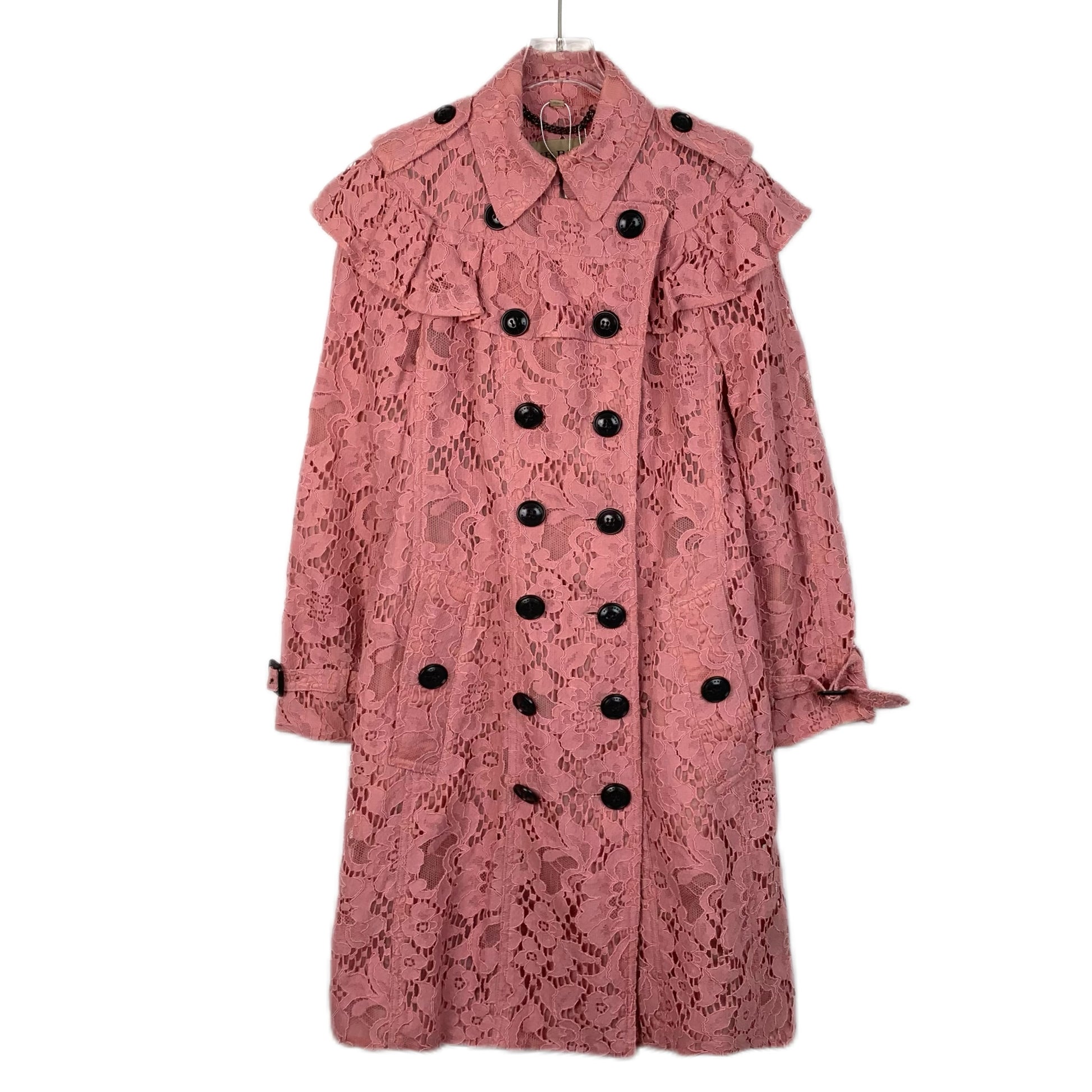 Burberry Pink Lace-Trimmed Belted Coa