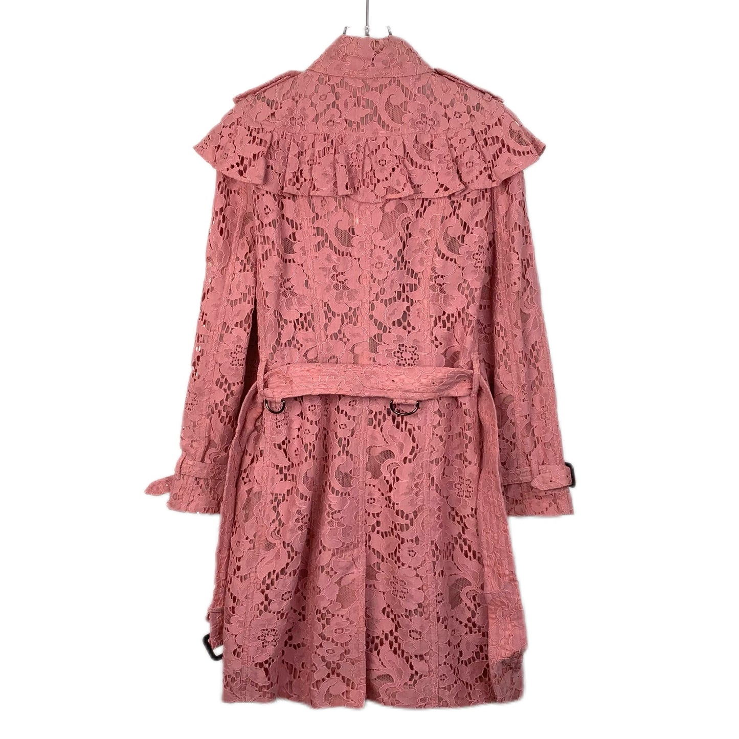 Burberry Pink Lace-Trimmed Belted Coa