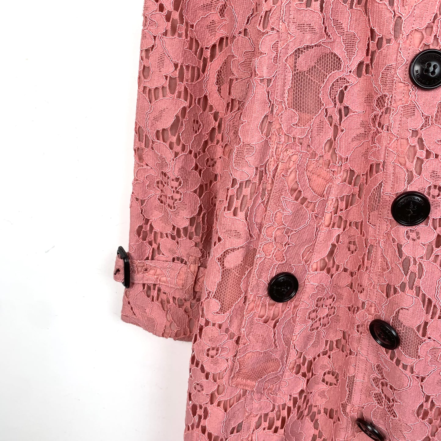 Burberry Pink Lace-Trimmed Belted Coa