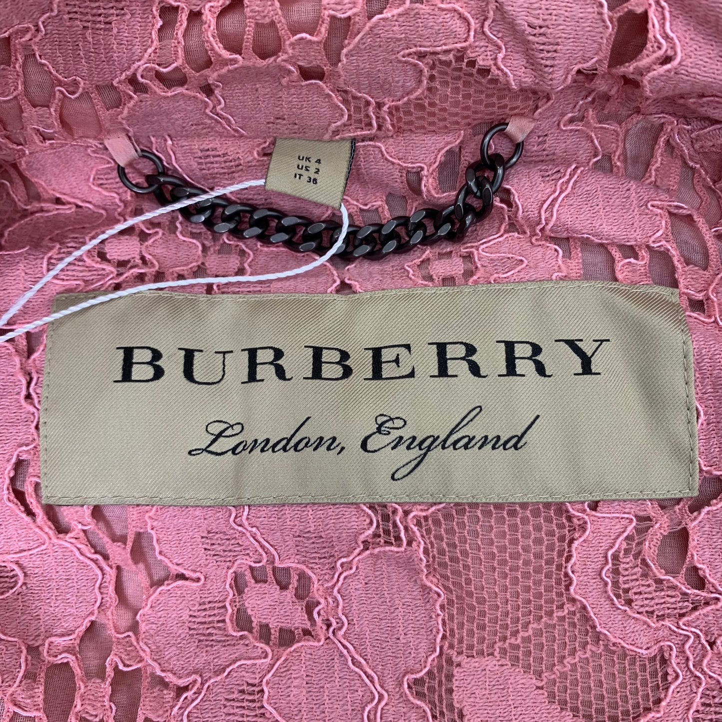 Burberry Pink Lace-Trimmed Belted Coa