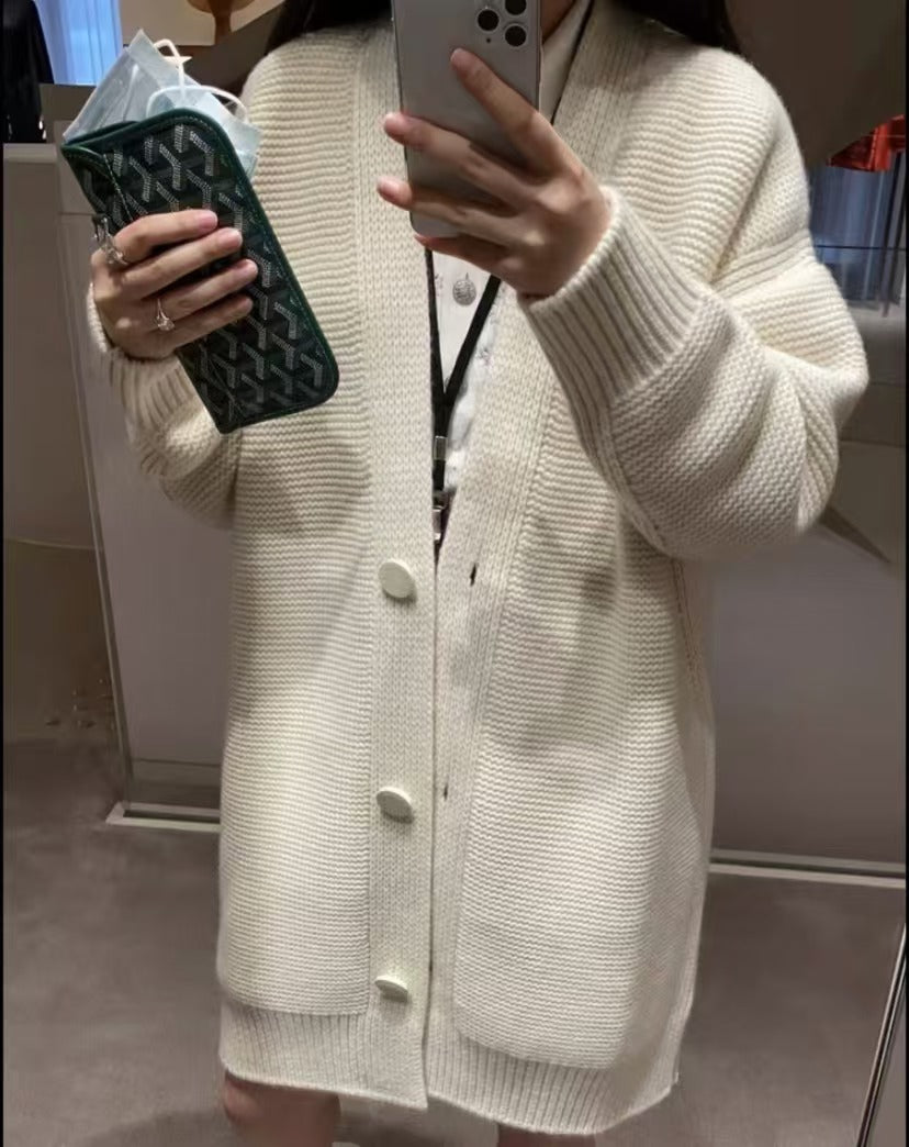 Hermès Beige Single-Breasted Mid-Length Cashmere Cardigan